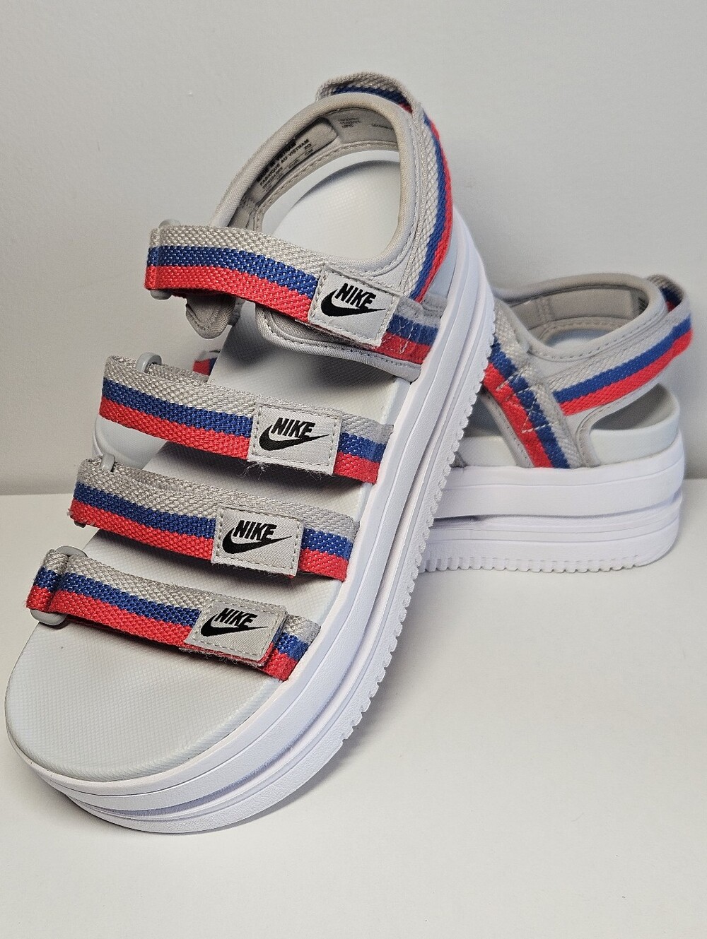 Nike Women's Classic Icon Platform Sandals, Red, Blue, Gray, Sz 8